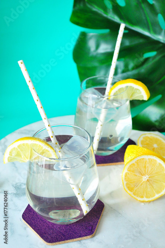Healthy Drinks Water with Fresh Sliced Lemon