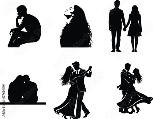 Alex Holland Style  Couple Relationship - Love, Romance, and Emotional Figures, Silhouette Vector Set Collection – Minimal Black Vector Designs