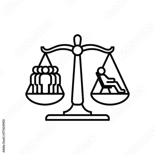 Scales of justice balancing a group against an individual