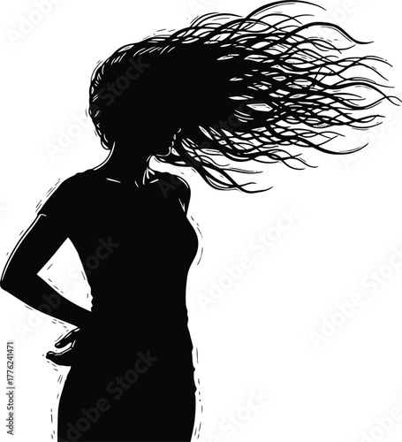 Woman Hair in the Wind Silhouette - Dramatic Flowing Hair Alex Holland aesthetic Vector