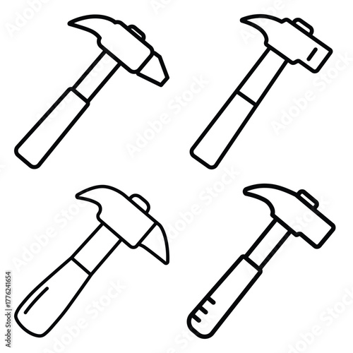 hammer outline simple icon set, black color and white background