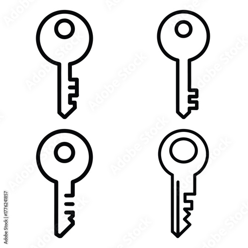 key outline simple icon set, black color and white background