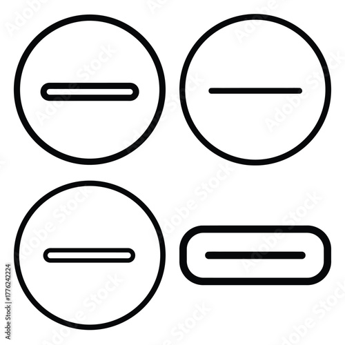 minus outline simple icon set, black color and white background