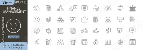 Business Management icon set. Leadership and organization related line icons.