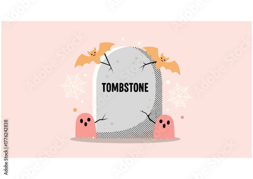 Tom Stone treats illustration of a cute character with ghost and moon in pastel colors for Halloween
