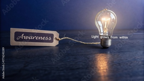 Lit up lightbulb suggesting idea awareness and concept