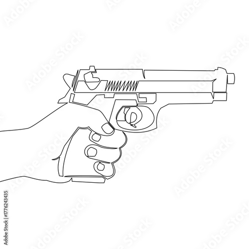 Continuous one single line drawing Hand holding a gun symbolizing danger and security icon vector illustration concept