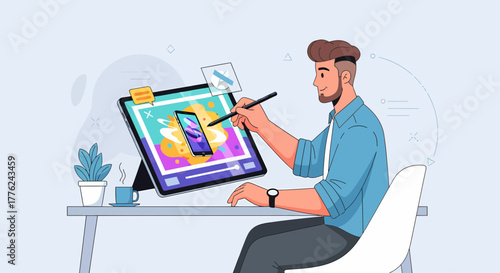 Creative Designer Working On Modern Tablet With Digital Pen