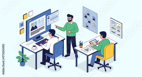 Creative Teamwork Environment Illustrating Web Design Collaboration Process