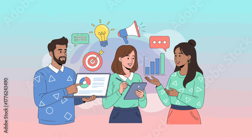 Creative Team Brainstorming New Business Strategies And Digital Marketing