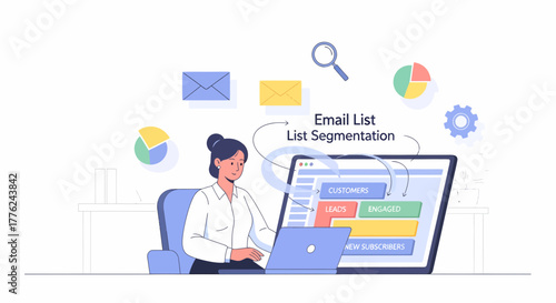 Email Marketing Segmentation Woman Using Laptop For Campaign Management