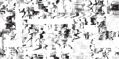 Printed distorted grungy abstract forms . Halftone dots seamless pattern texture. Grange shapes .Grunge textured . Vector shapes with half tone dots .Screen print endless pattern texture