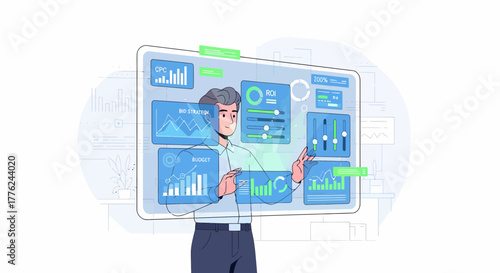 Manager Analyzing Data On Digital Screen Dashboard Interface