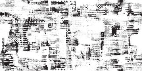 Printed distorted grungy abstract forms . Halftone dots seamless pattern texture. Grange shapes .Grunge textured . Vector shapes with half tone dots .Screen print endless pattern texture