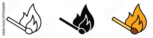 Match icon vector. Burning matchstick with flame symbol. vector illustration.