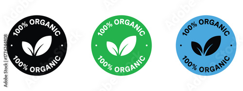 100% organic label icon vector. Natural product color sticker symbol. vector illustration.