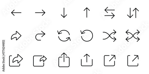 Arrows icon set for website ui, ux design. Arrow buttons, Download, direction, share symbol. vector illustration.