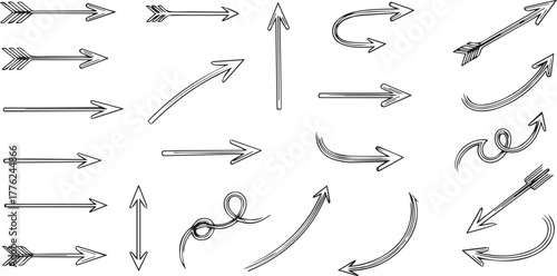 Hand-Drawn Arrow Set with Various Directions and Styles | Doodle Arrows Vector Collection for Infographics, Web Design and Creative Projects