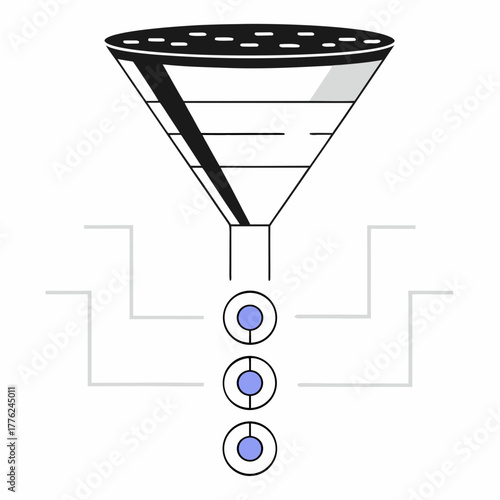 Funnel generation sales. Business lead generations, mail sorter funnels and pipeline sale optimisation vector concept illustration set
