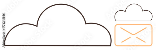 Large cloud outline with smaller cloud connected to an envelope, symbolizing data storage, email services. Ideal for cloud storage, technology, email integration, digital communication, data