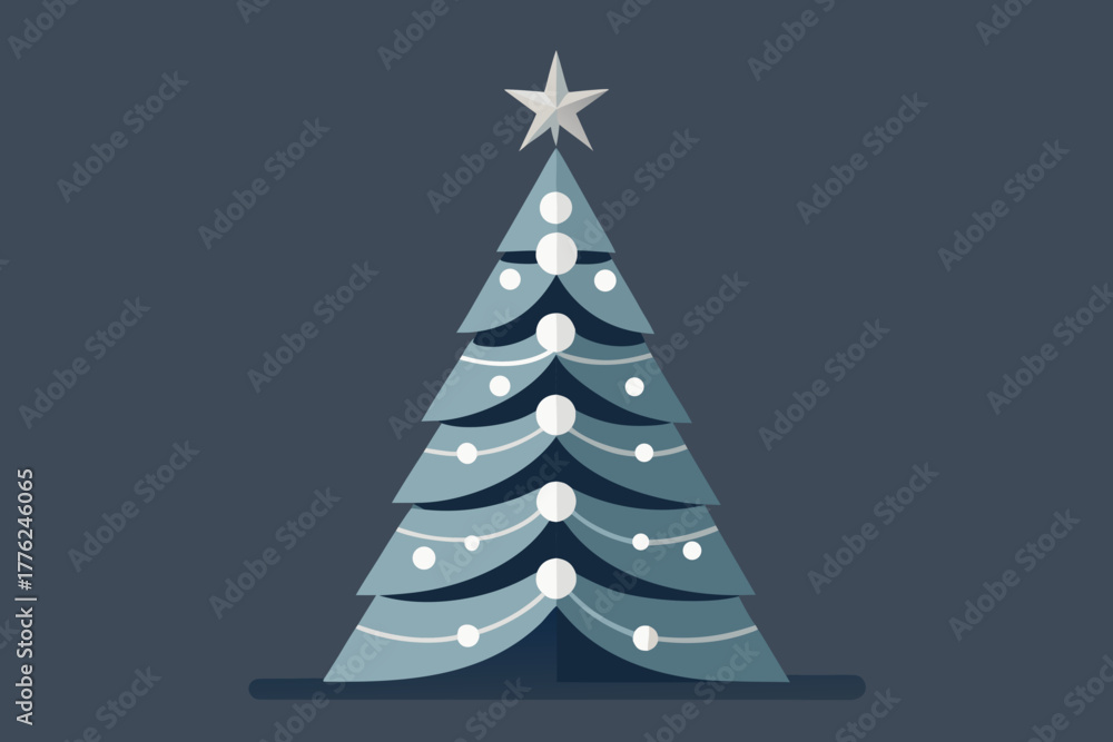Obraz premium Abstract Christmas tree on blue background with festive decorations and star