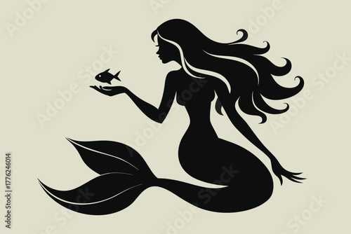 Mermaid girl with sword vector illustration
