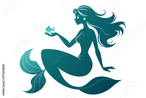 Mermaid swimming with dolphin in the sea vector illustration