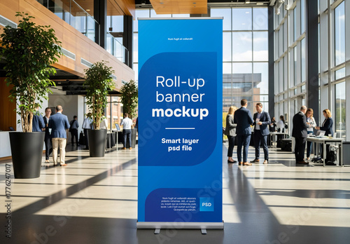 Roll-up banner in event setting mockup