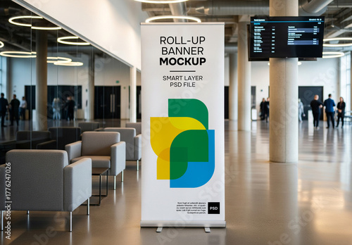 Roll-up banner in event setting mockup