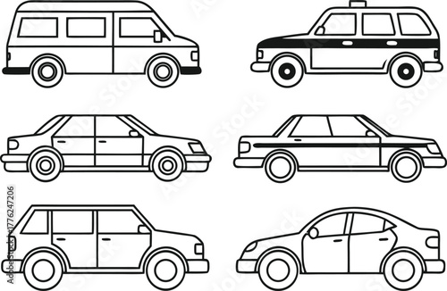 Car Outline Illustration Set. Modern Car Line Art Collection. Vehicle Outline Design Bundle. Automobile Line Drawing Set. Minimal Car Outline Icons. Car Contour Illustration Pack. Transportation