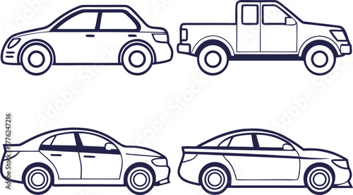 Car Outline Illustration Set. Modern Car Line Art Collection. Vehicle Outline Design Bundle. Automobile Line Drawing Set. Minimal Car Outline Icons. Car Contour Illustration Pack. Transportation
