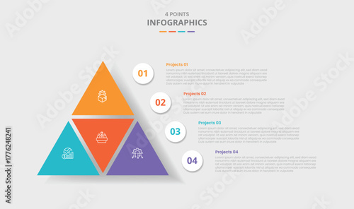 4 points template infographic with pyramid triangle with distance space from small triangle component with drop shadow style with four stage list information