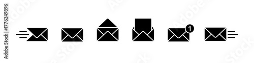 Envelope icon set. Email vector set. Isolated mail fill icon set. Send mail to address inbox.