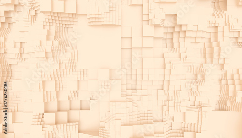 Abstract beige geometric background forming a waving surface with cubes