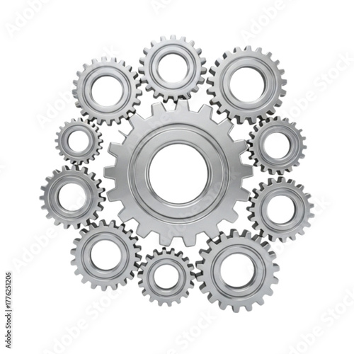 Close-up shot of a complex mechanical gear system with multiple interlocking gears.