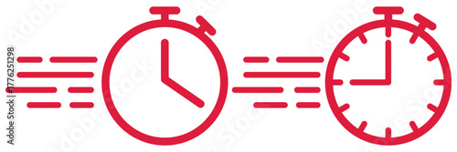 Fast response time clock vector symbol. quick, rush or faster work service Vector work time effect or delivery service time icon. Fast stopwatch icon with motion lines, representing speed, quickness 