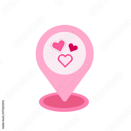 Pink icon of the geolocation map icon with hearts.