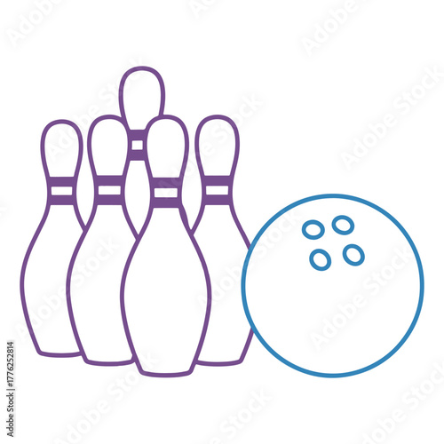 Clean line art illustration of bowling pins and ball on white background