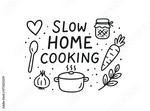 handdrawn cute doodle style slow home cooking vector line illustration