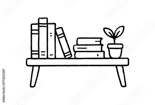 handdrawn cute doodle style minimalist bookshelf vector line illustration