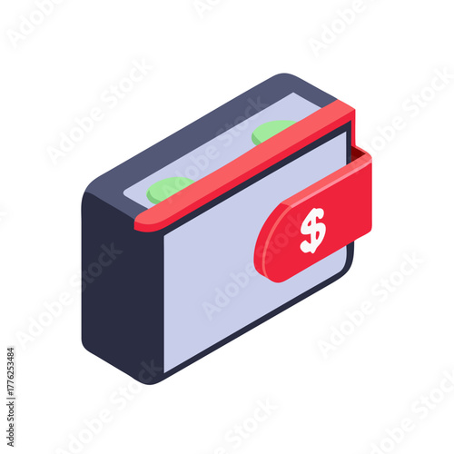 Wallet with Money 3D Isometric Icon