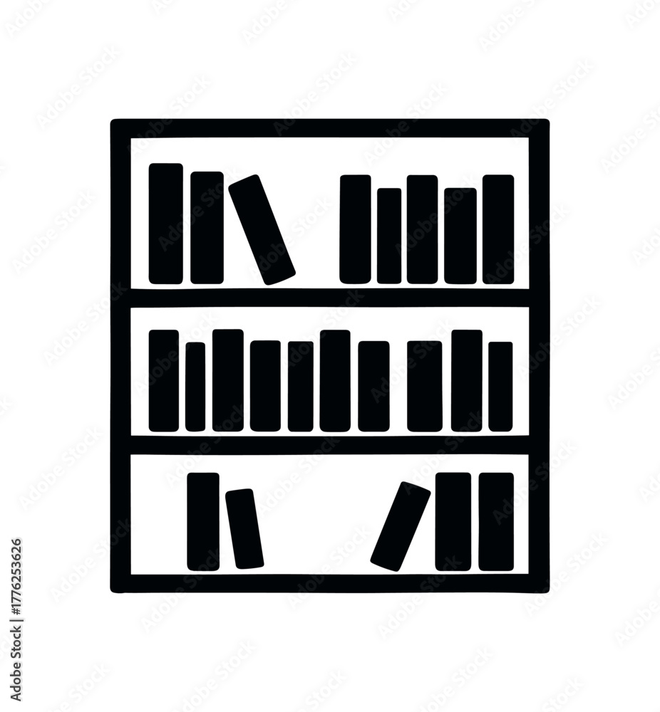 Fototapeta premium minimalist bookshelf flat black solid vector illustration isolated on white background
