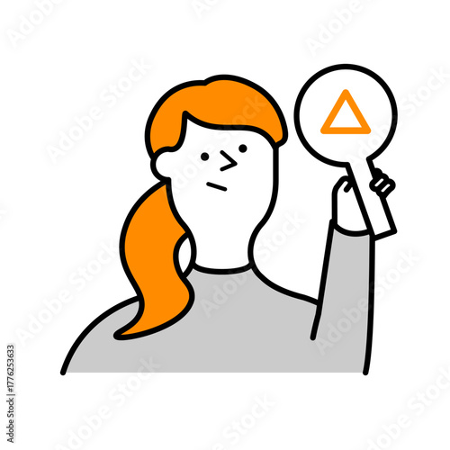 三角マークを出す女性