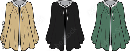 Fashionable Three Open Front Cardigans with Ruffled Trim in Various Colors