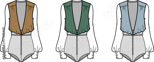 Fashionable Vest Bodysuit Design in Three Color Variations