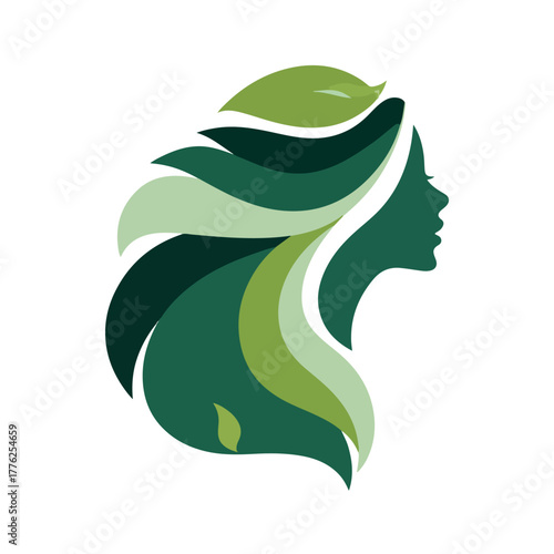 Woman beauty hair salon green logo