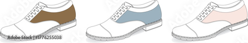 Stylish illustrations of classic lace-up dress shoes, showcasing a range of customizable color accent options for modern fashion and elegant personal footwear style
