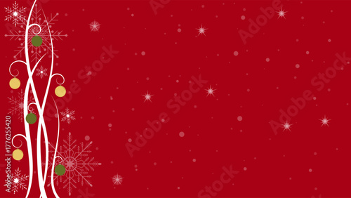 Red Background Wallpaper Christmas Decorations With Glittering Snowflakes And Christmas Balls