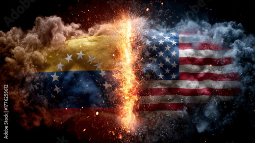 Flags of Venezuela and the United States merge in a dramatic display of unity