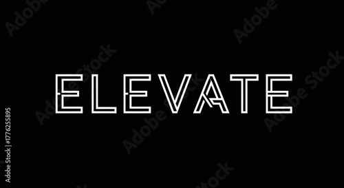 A stylized white outline of the word 'ELEVATE' with a unique 'V' character, set against a solid black background, creating a modern graphic design.